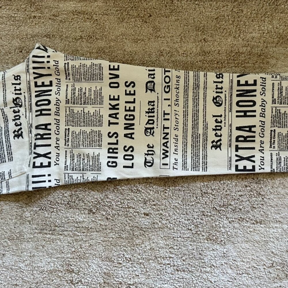 Adika XS Los Angeles newspaper skinny white denim jeans